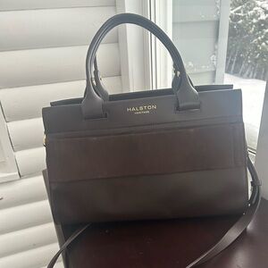 Halston Heritage Brown leather and suede satchel shoulder bag